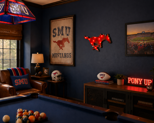 Southern Methodist University SMU Mustang Lighted Recycled Metal Wall Decor