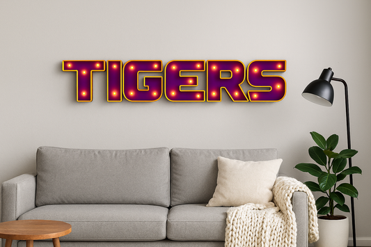 LSU "Tigers" Lighted Metal Wall Sign — Handcrafted, Officially Licensed Heirloom Decor