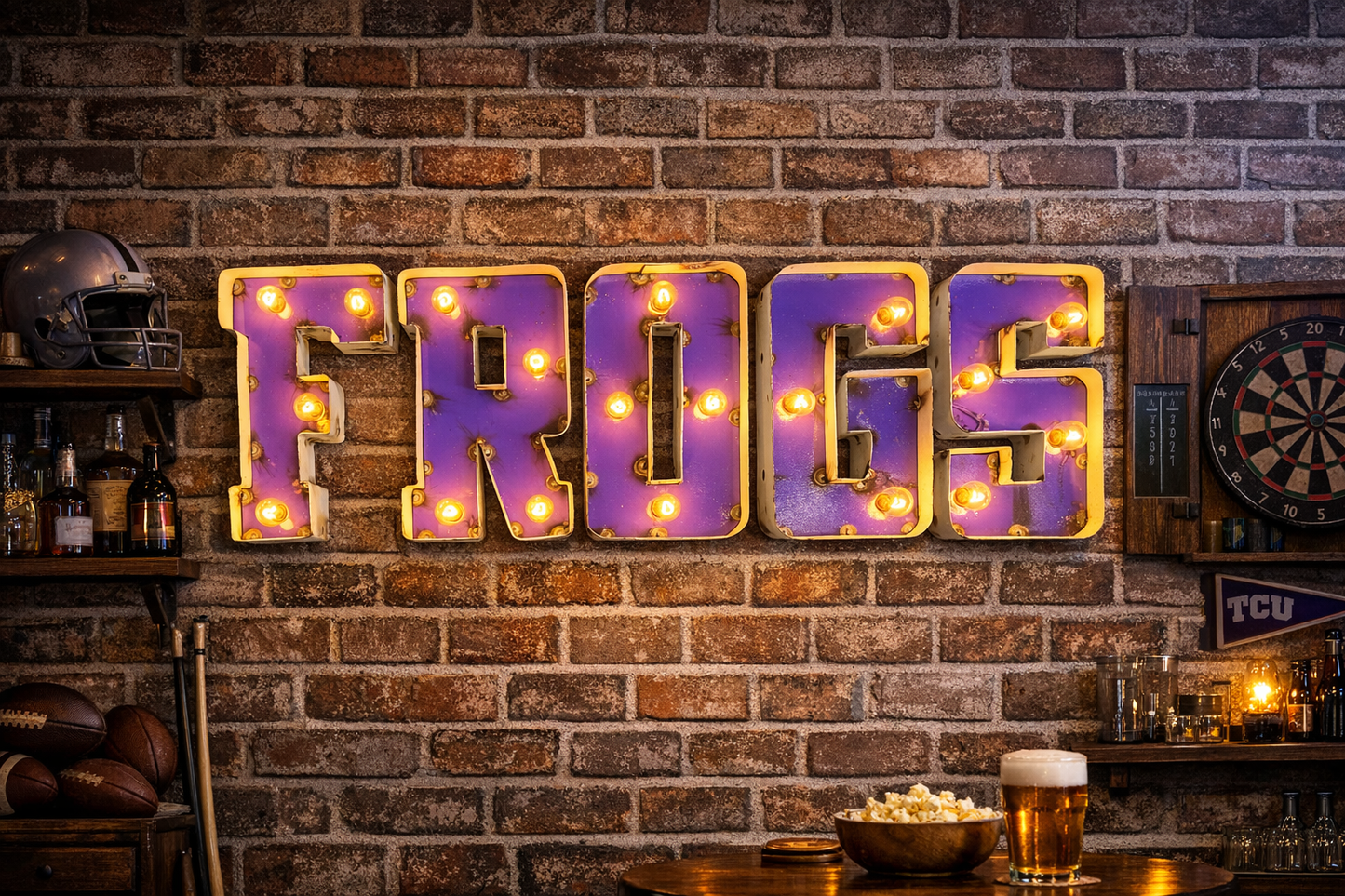 Texas Christian "Frogs" Block Lighted wall decor