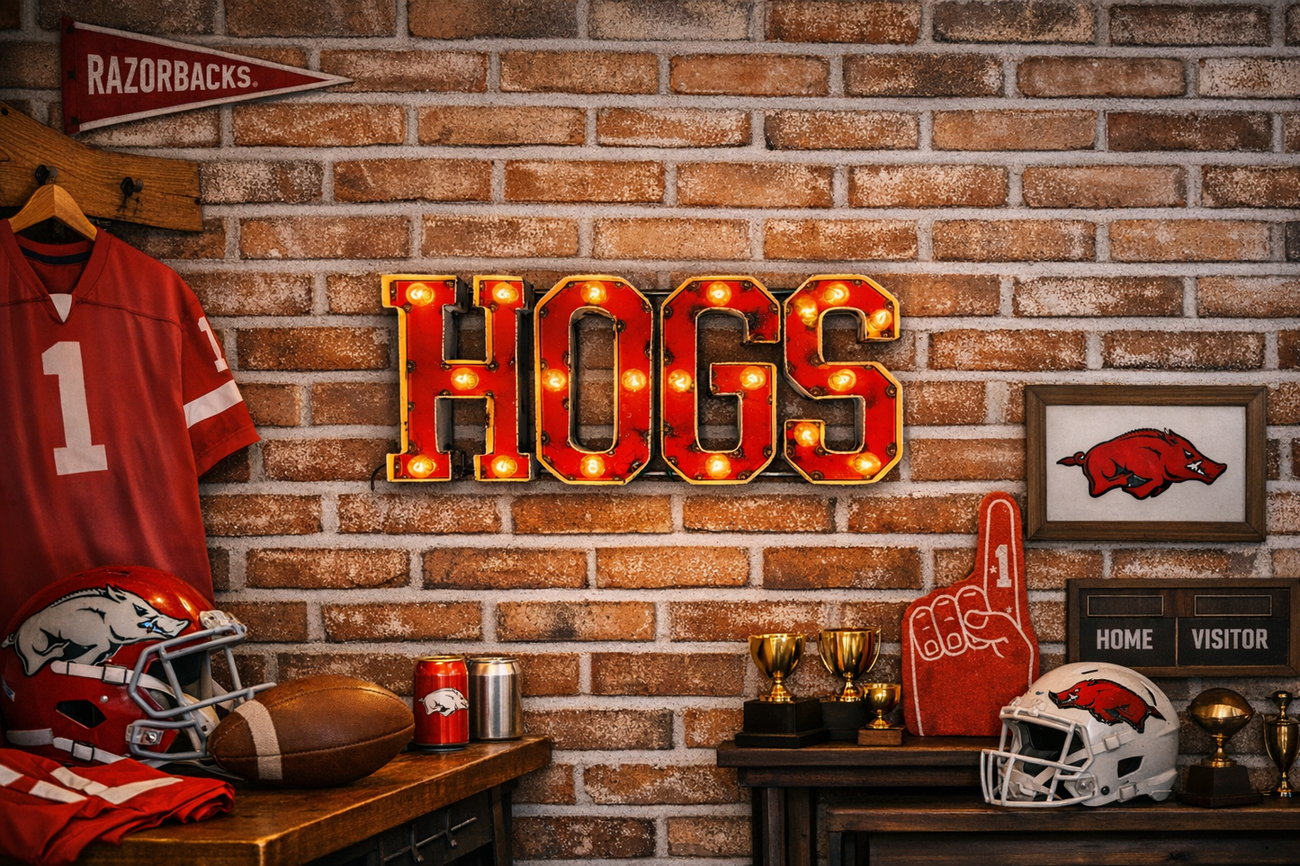 Arkansas "HOGS" Lighted Recycled metal wall decor
