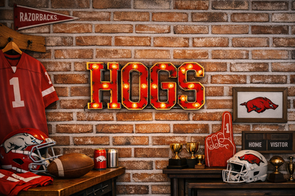 Arkansas "HOGS" Lighted Recycled metal wall decor