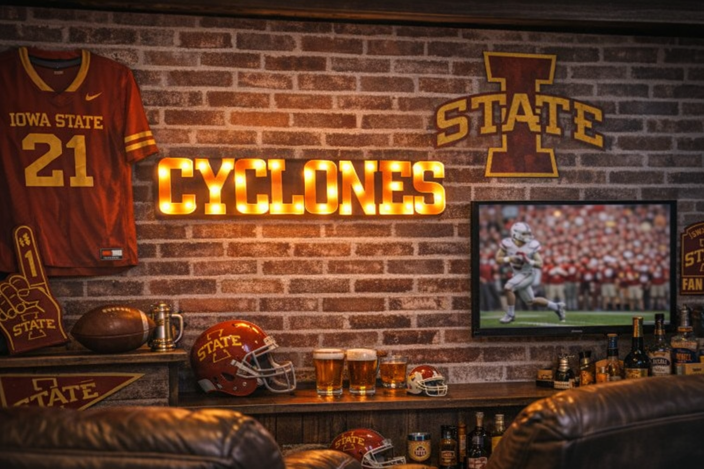 Iowa State Lighted recycled metal wall decor
