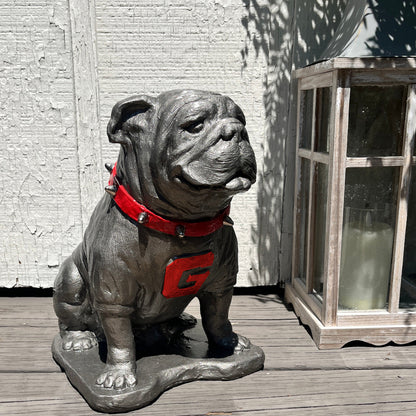 Pewter metal coating, Georgia Bulldogs Mascot Stone Sculpture for Garden, Yard, Home Decor and Porch.