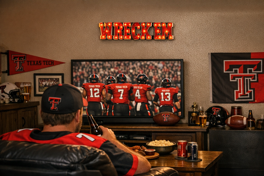 Texas Tech "Wreck'em" Lighted recycled metal wall decor