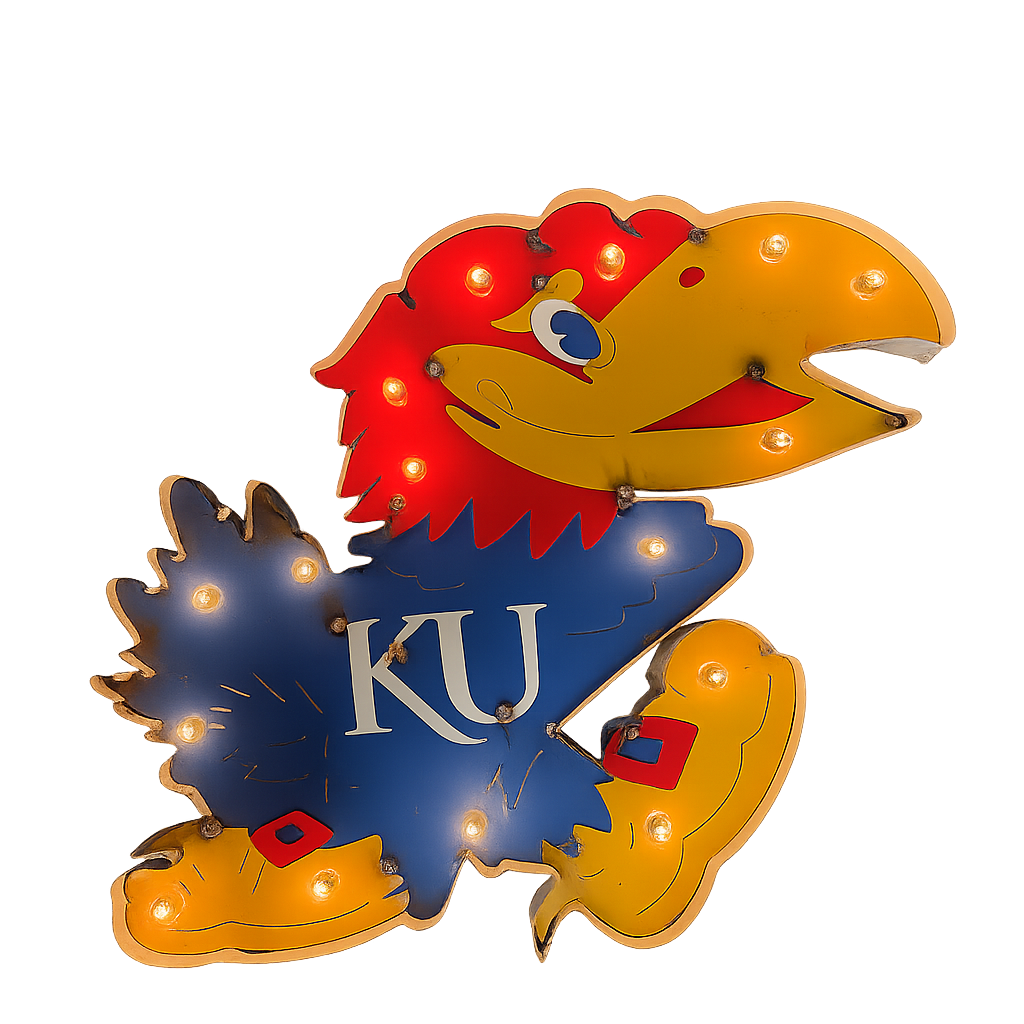 Kansas Jayhawks Jayhawk Logo Lighted Recycled Metal Wall Decor