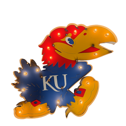 Kansas Jayhawks Jayhawk Logo Lighted Recycled Metal Wall Decor