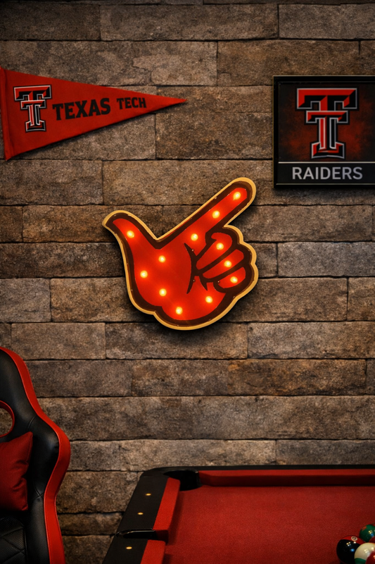 Texas Tech "Guns Up" Lighted recycled metal wall decor