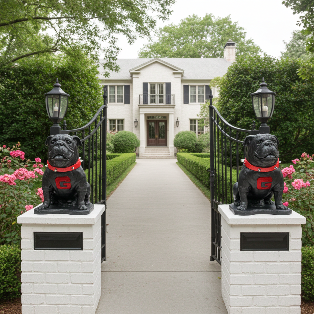 Cast Iron metal coating, Georgia Bulldogs Mascot Stone Sculpture for Garden, Yard, Home Decor and Porch.