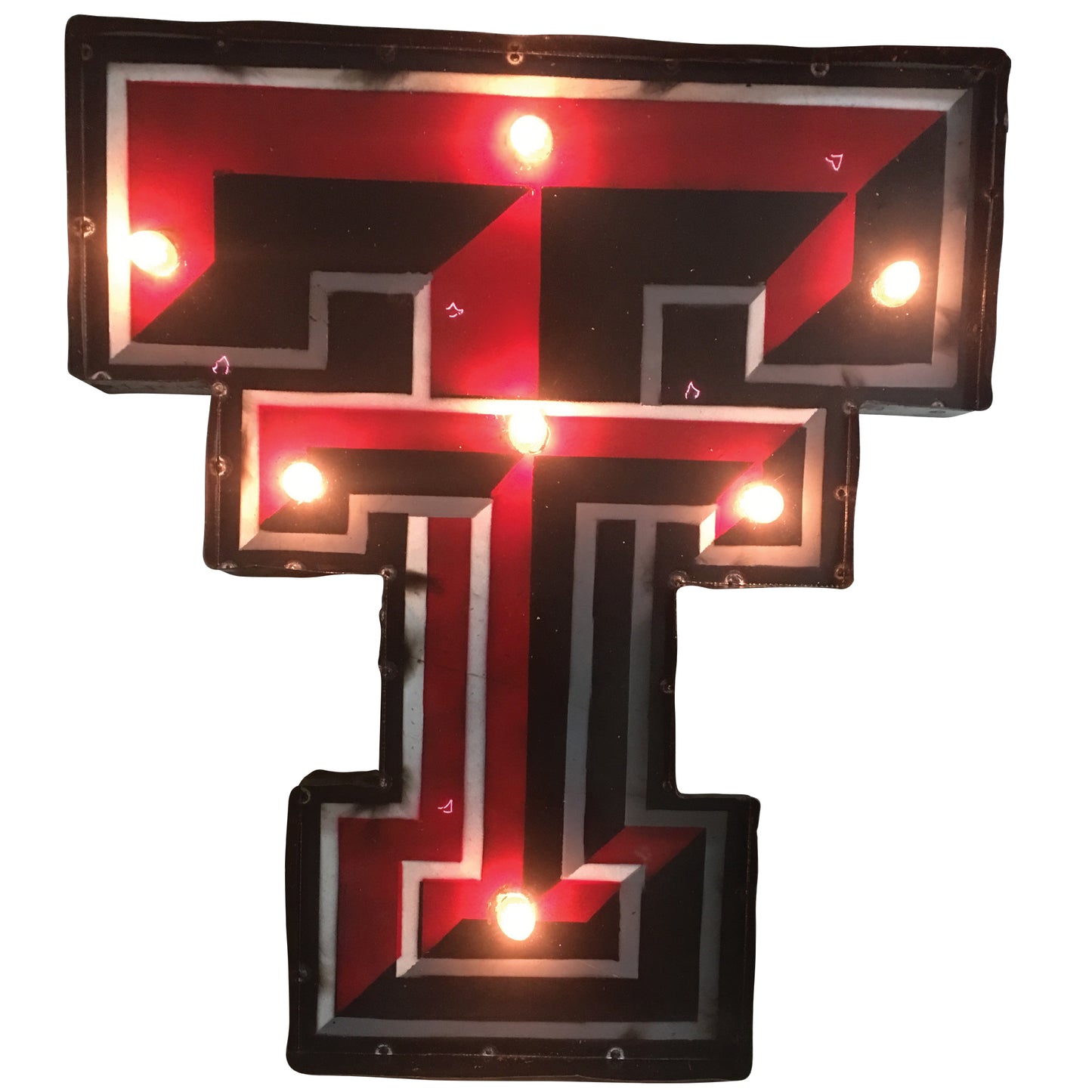 TEXAS TECH DOUBLE T ILLUMINATED MULTI COLOR RECYCLED METAL WALL DECOR