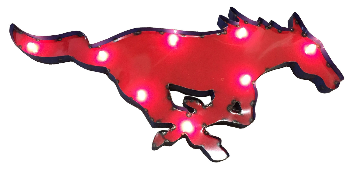 Southern Methodist University SMU Mustang Lighted Recycled Metal Wall Decor
