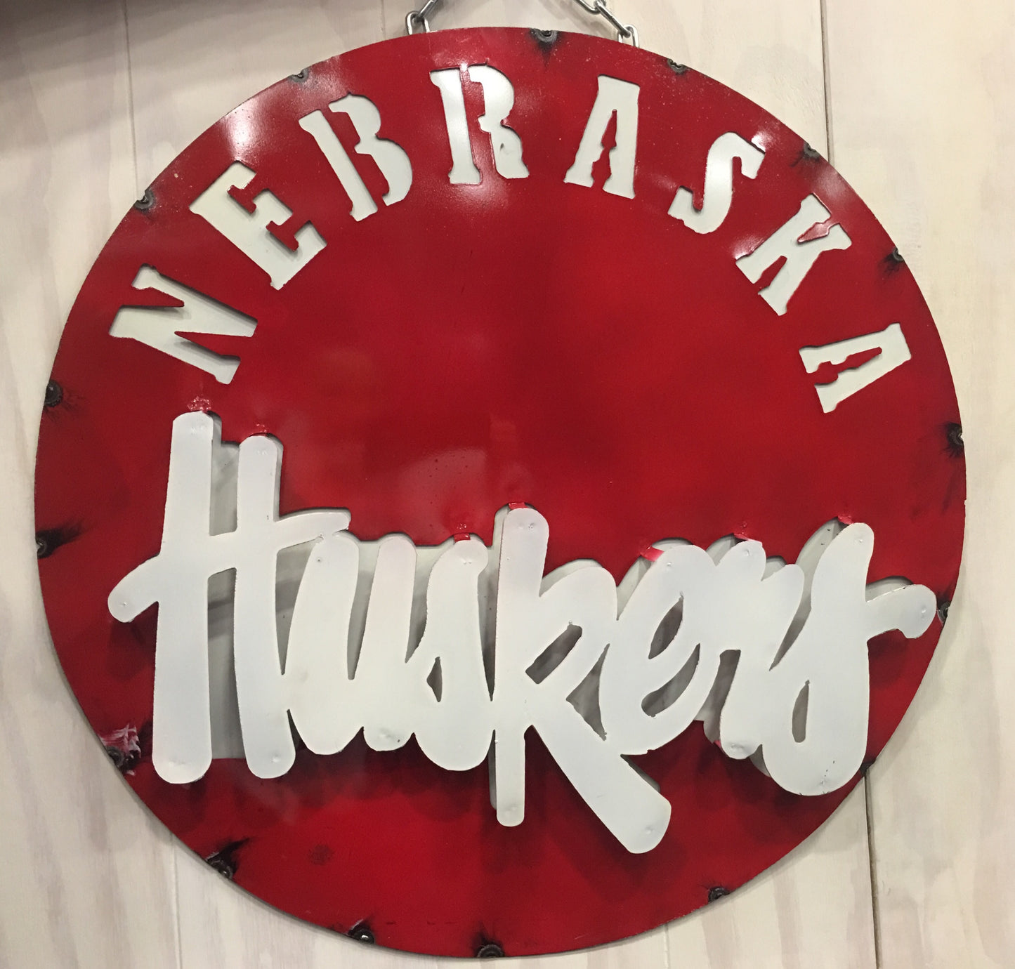 Nebraska "Huskers" Recycled Metal 3D Round Sign